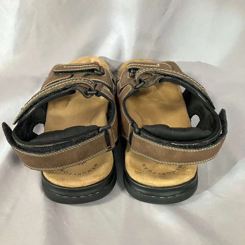 Dockers‎ Mens 13W Brown Leather Fusion Footbed Memory Foam Strap Sandals